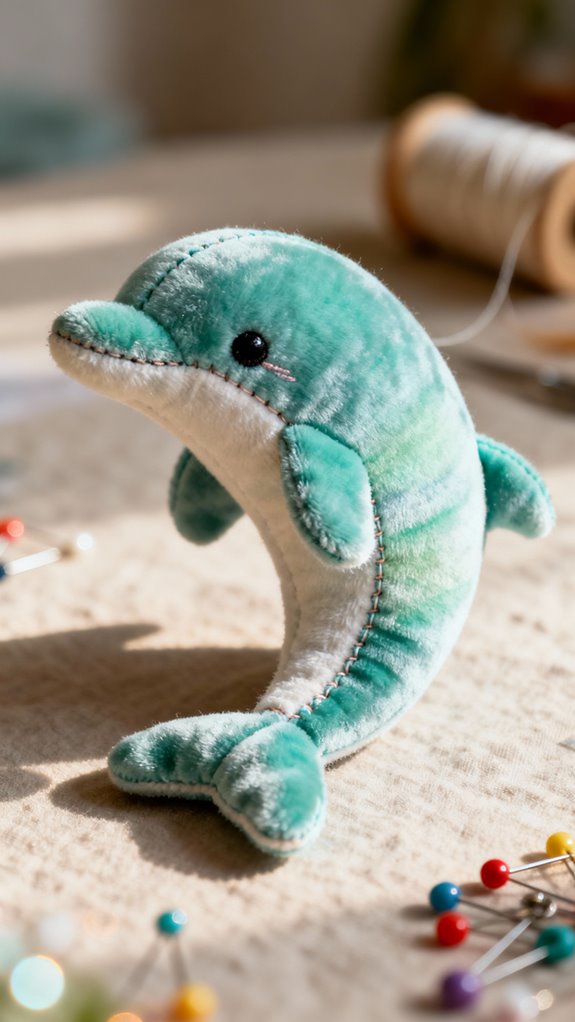 curved dolphin plush assembly
