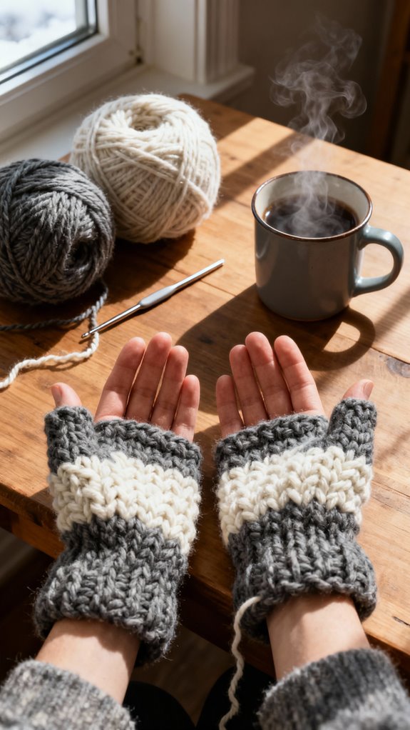 double stranded crochet mittens warmth