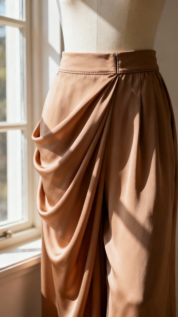 draped viscose wide leg trousers