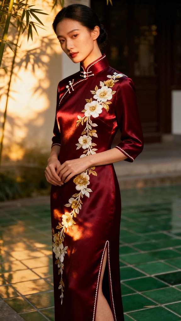 elegant burgundy silk qipao
