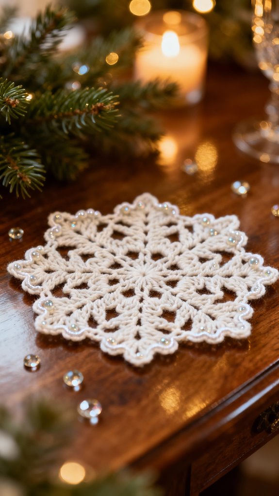 elegant crochet snowflake centerpieces