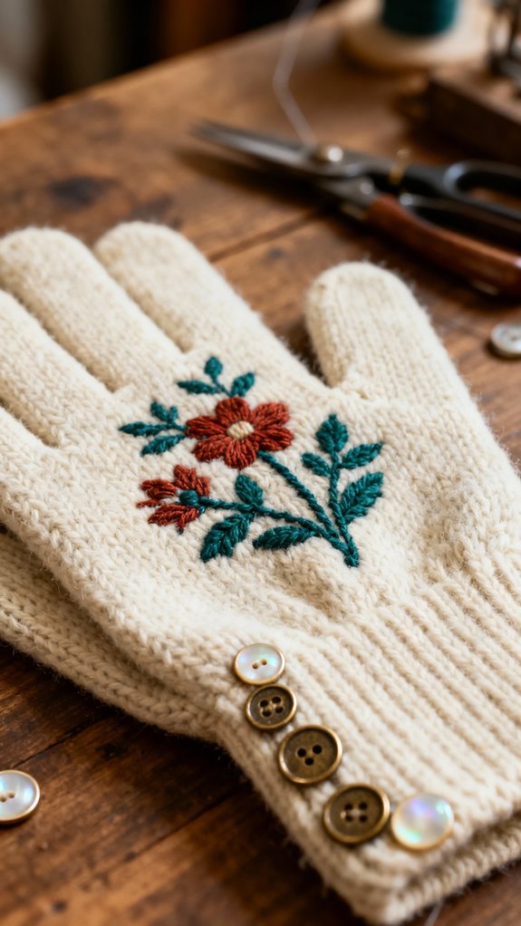embellished mittens with embroidery