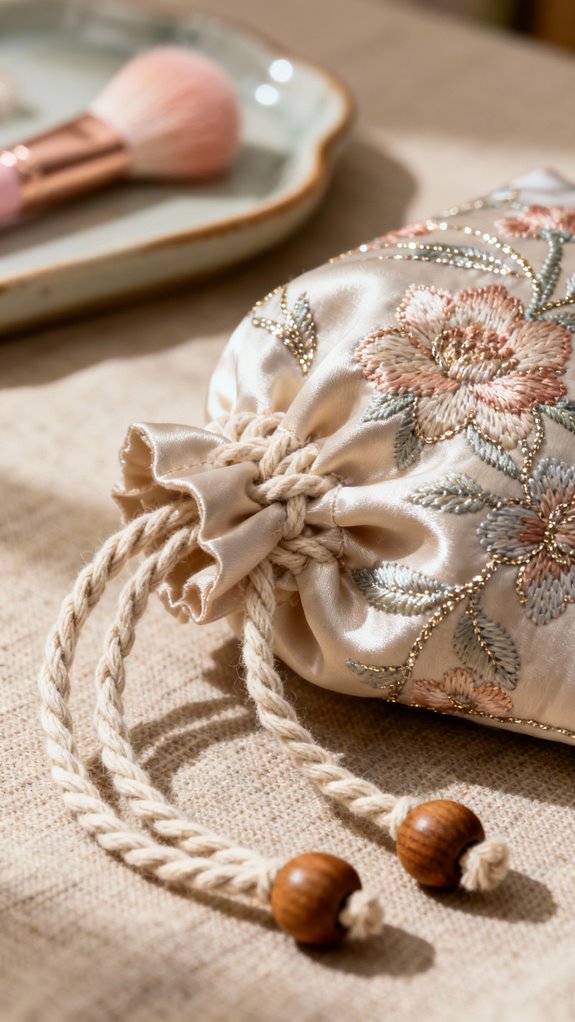 embroidered drawstring cosmetic pouch