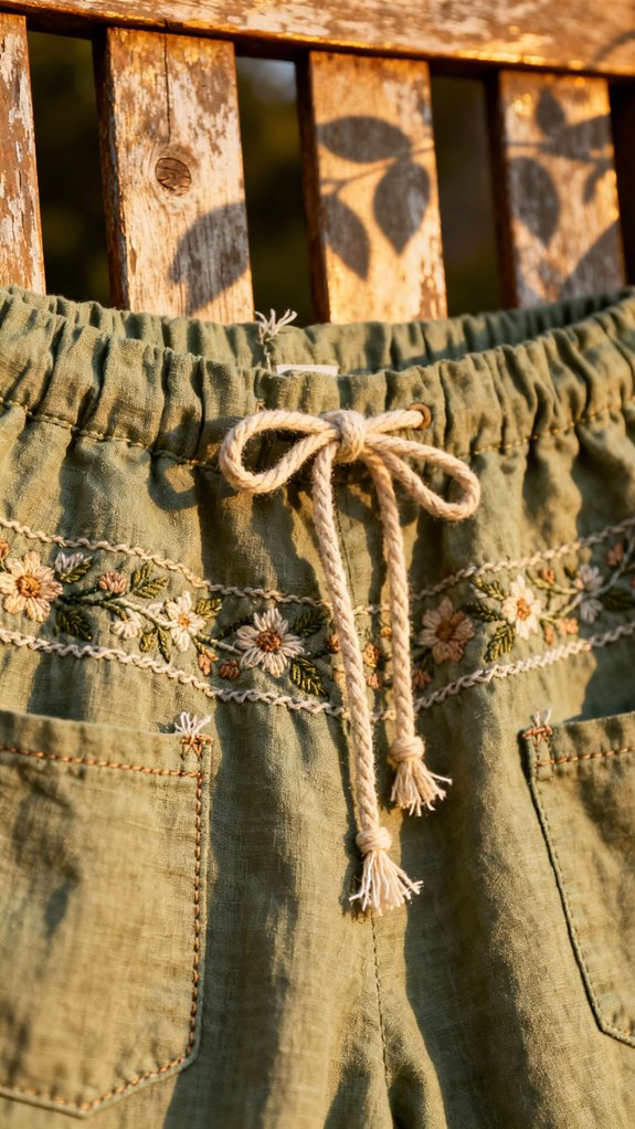 embroidered drawstring shorts construction
