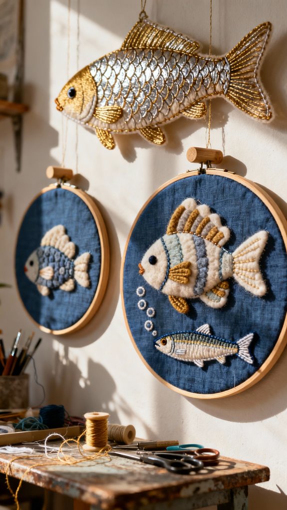 embroidered fish wall decor