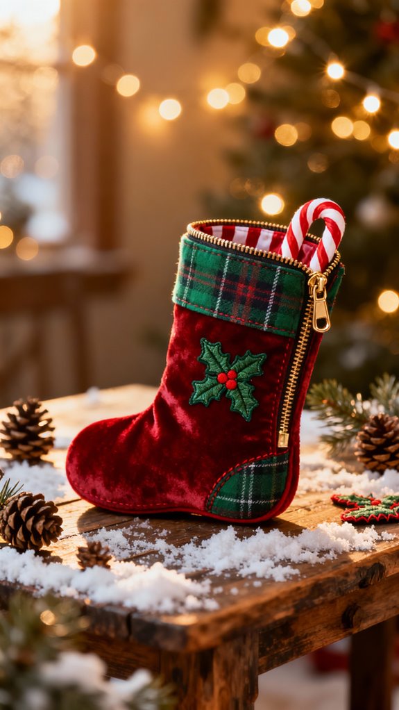 festive stocking shaped zipper pouch
