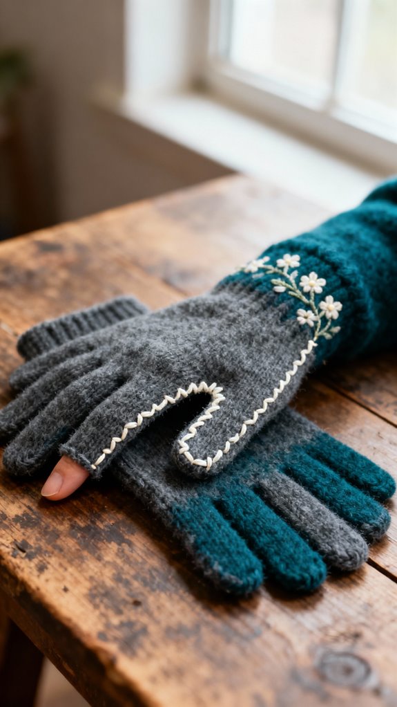 fingerless gloves with topstitching