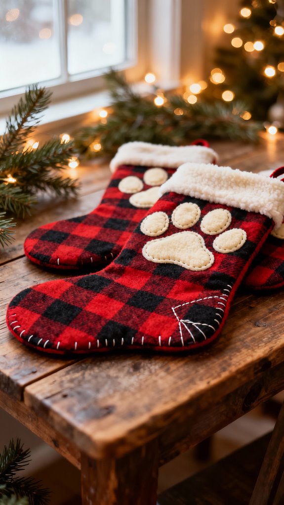 flannel paw shaped stockings crafted