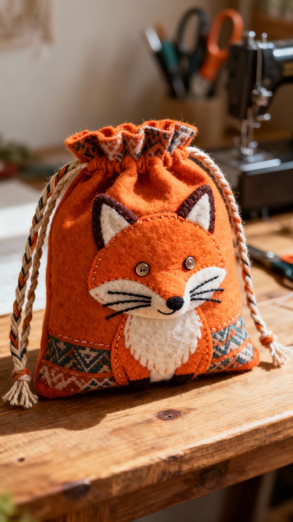 fox themed drawstring bag tutorial