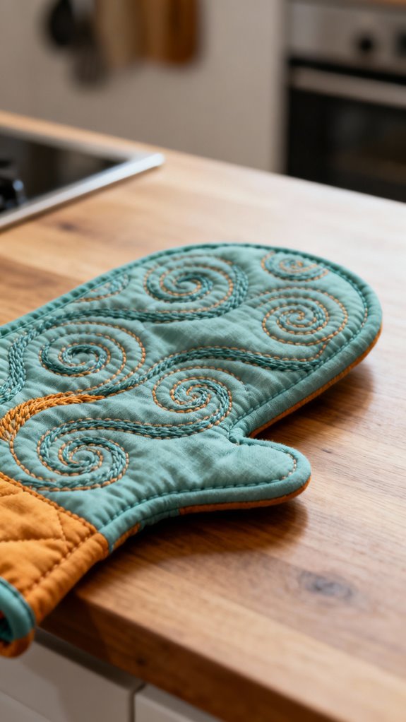 free motion quilted oven mitt