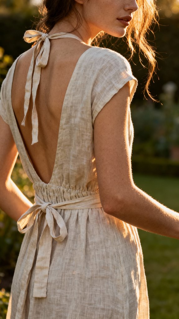 gathered tie back dress construction