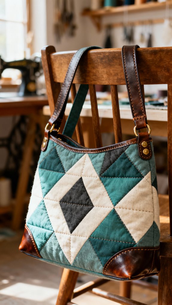geometric quilted shoulder bag