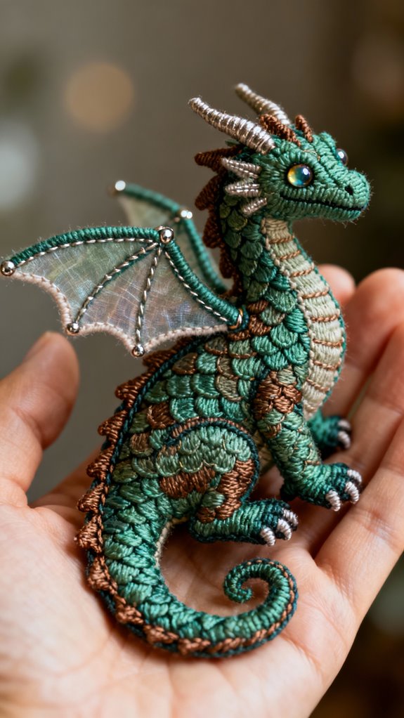 handheld embroidered pocket dragons