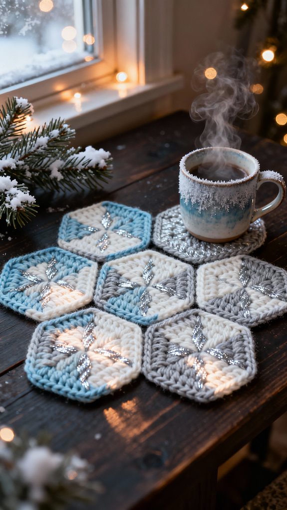 hexagonal diamond crochet coasters