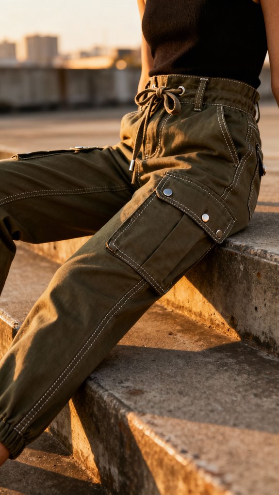 high waisted cargo pants construction