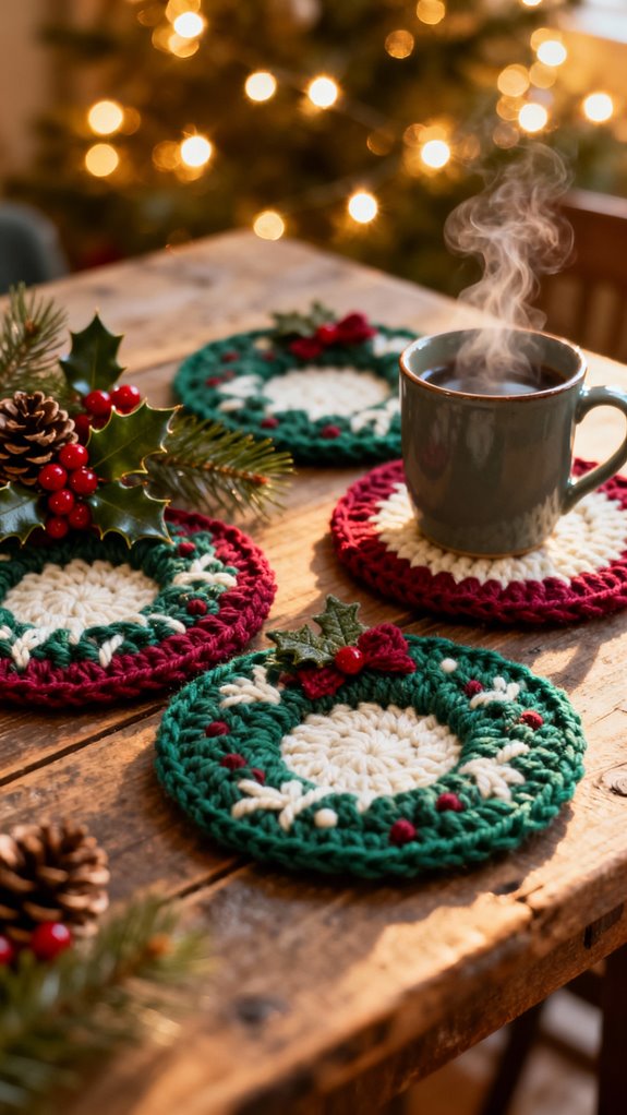holiday themed crochet coasters