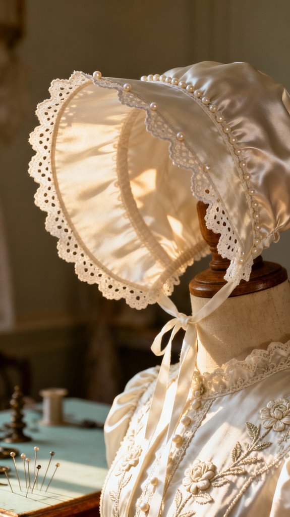 lace trimmed vintage bonnet craftsmanship