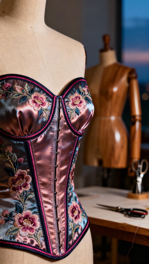 luxurious embroidered satin corset