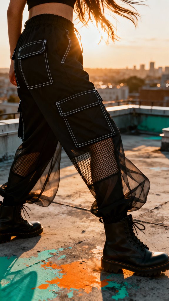 mesh panel cargo pants