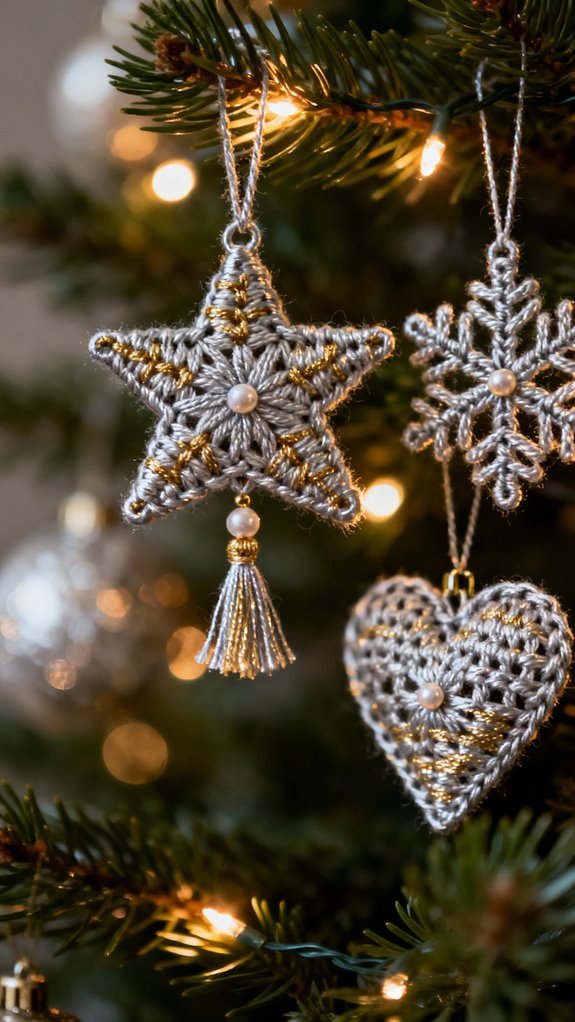 metallic thread crochet ornaments