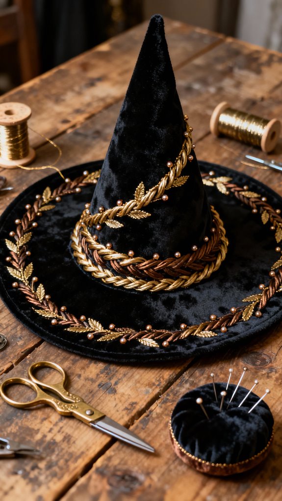 metallic trimmed velvet witch hat