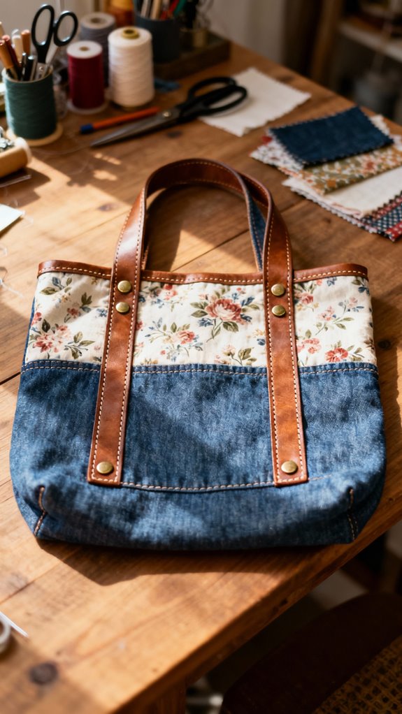 mixed fabric tote construction