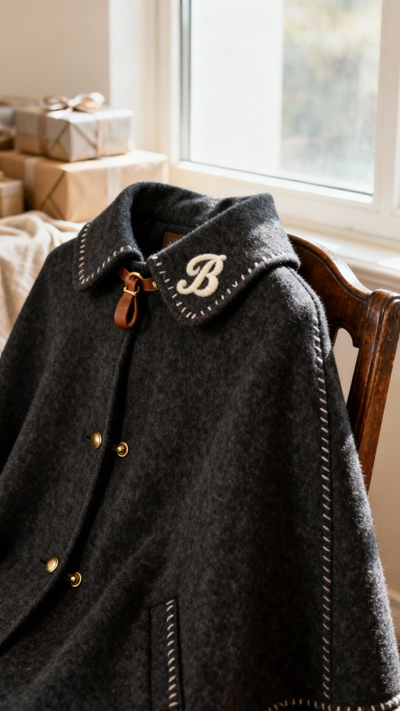 monogrammed boiled wool cape