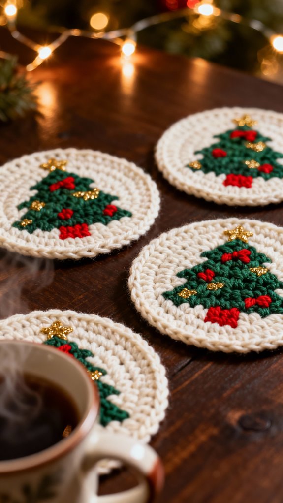 mosaic crochet christmas coasters