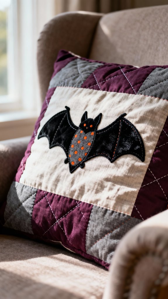 patchwork bat throw pillows