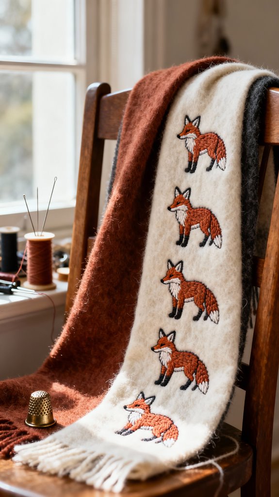 personalized fox embroidered scarf