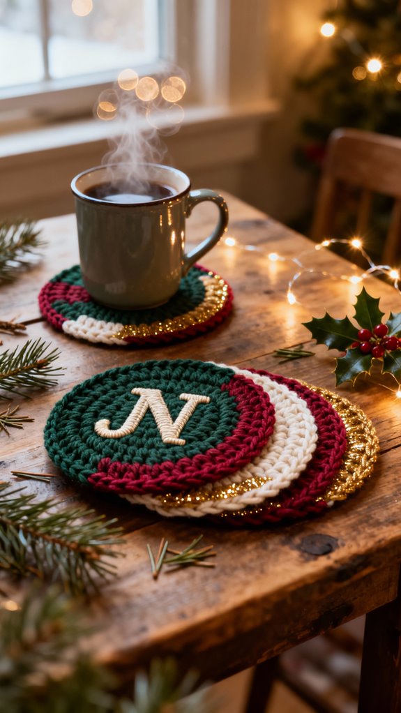 personalized holiday monogram coasters