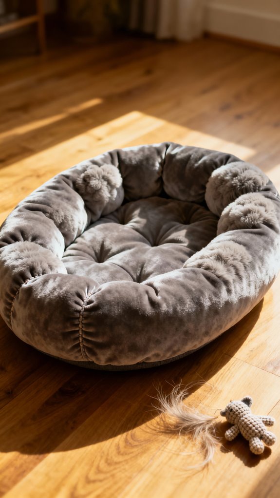 plush oval bolstered cat bed