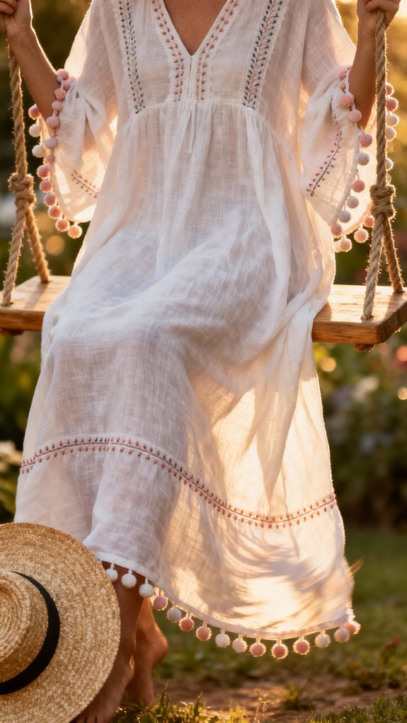 pom pom trimmed caftan sewing