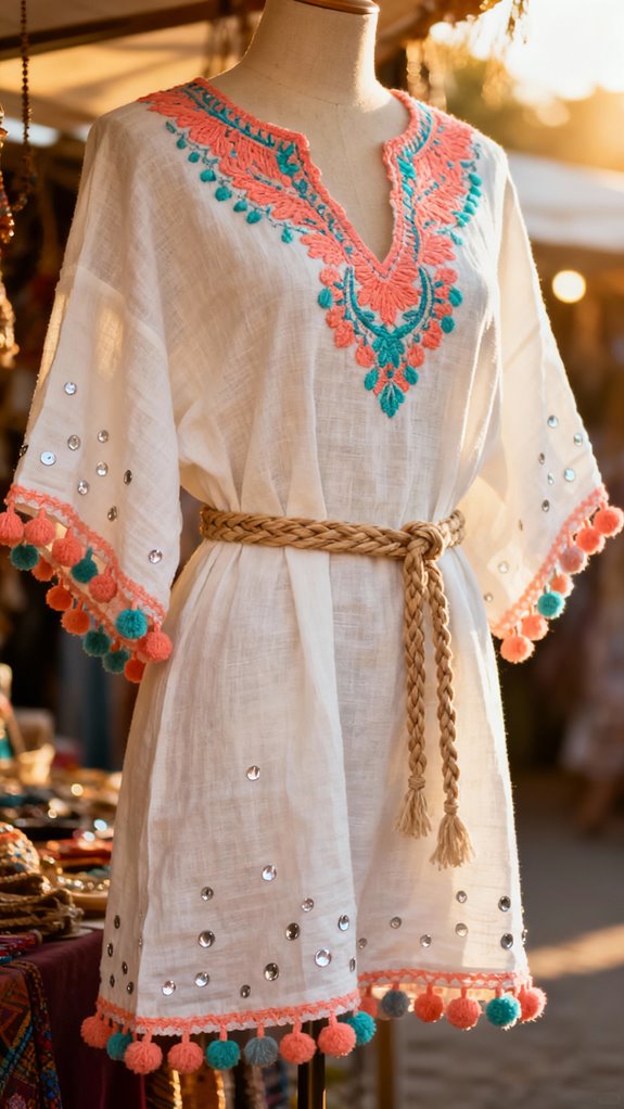 pom pom trimmed festival kaftan
