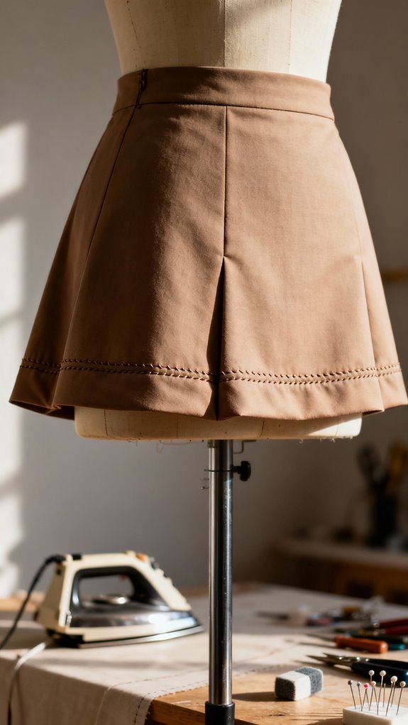 pressed hem mini skirt