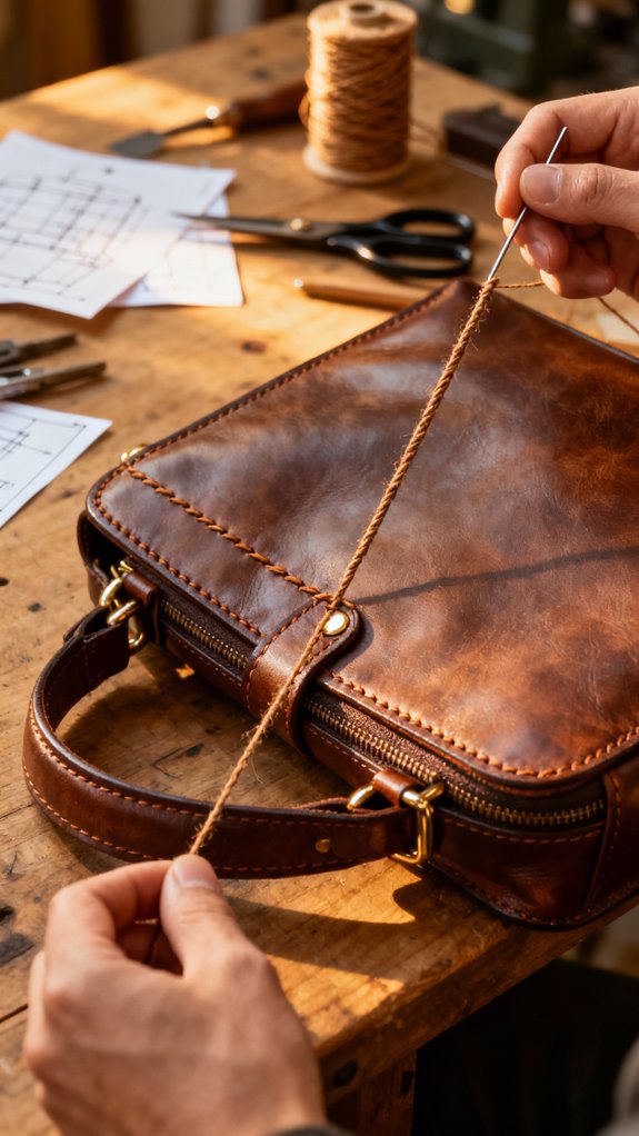 professional topstitched shoulder bag