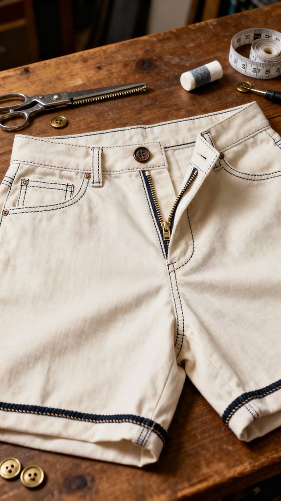 professional zip fly shorts construction