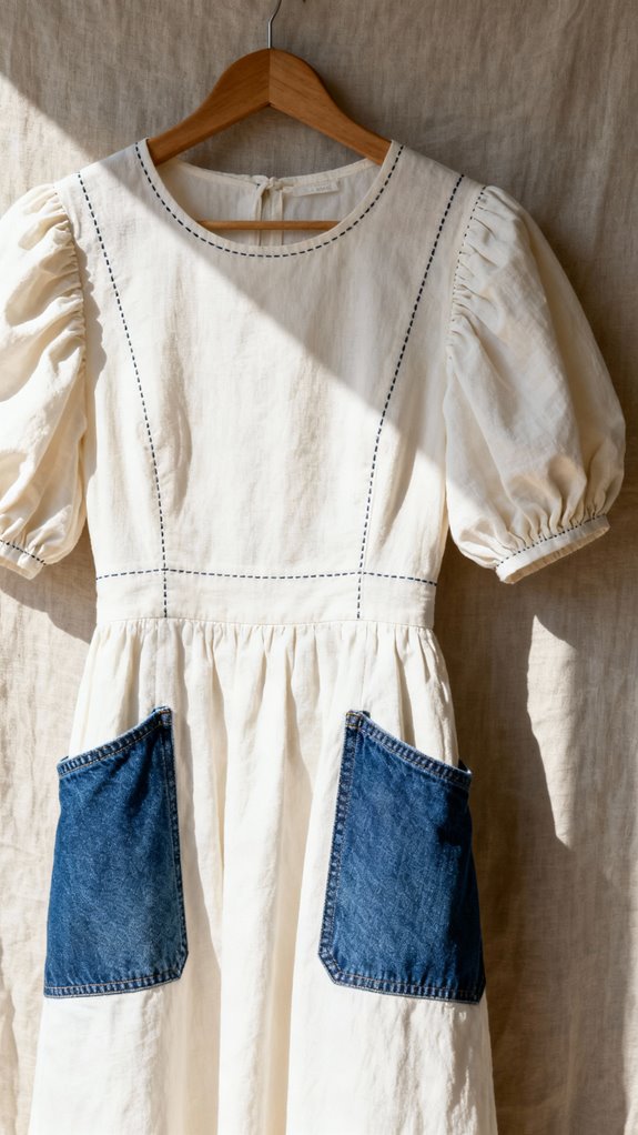 puffed sleeves and contrasting pockets