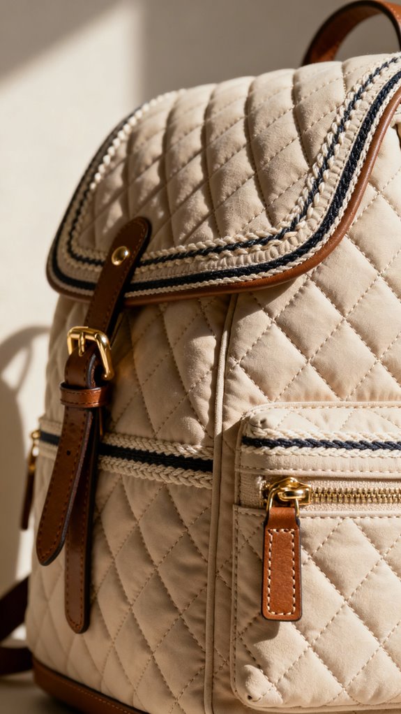 quilted backpack with decorative stitching