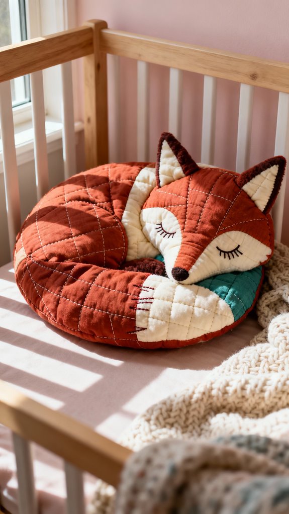 quilted fox nursery pillow
