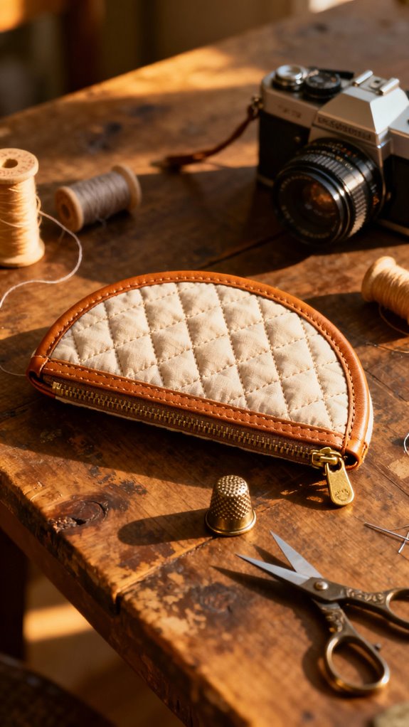 quilted half moon pouch construction