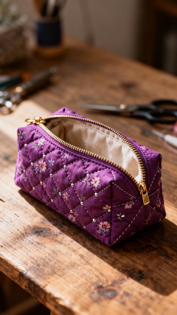 quilted pouch with zipper