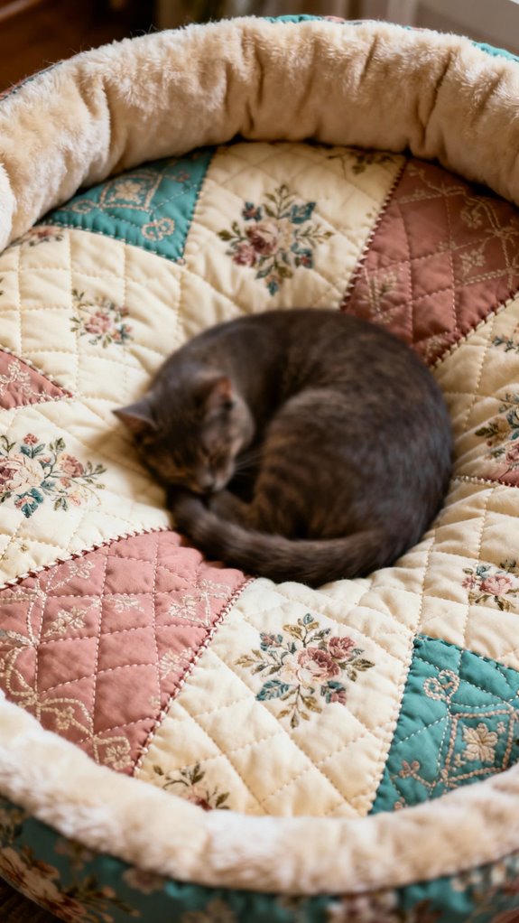 quilted round cat bed