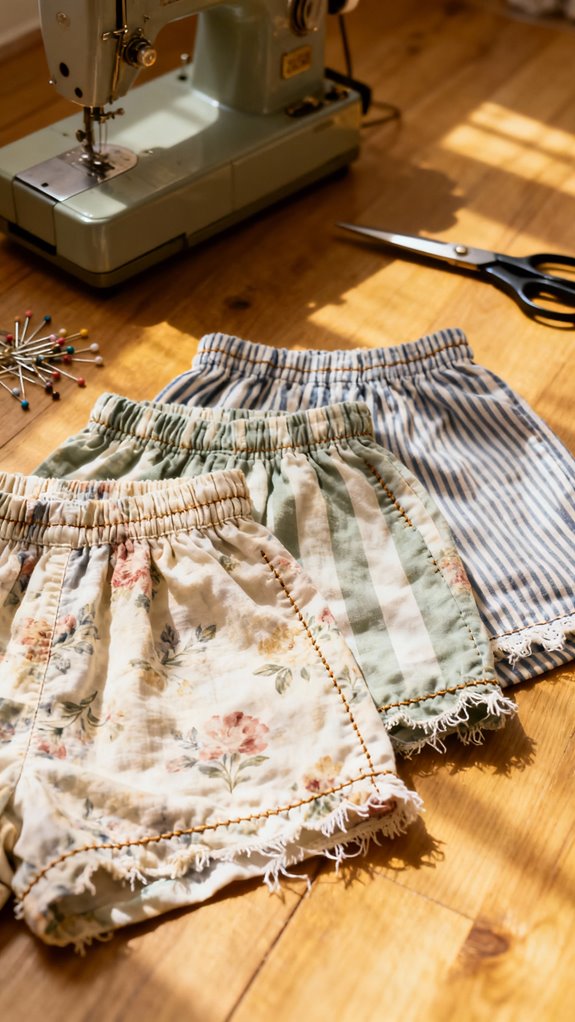 repurposed sheets into shorts