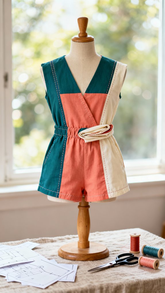 reversible color blocked romper design