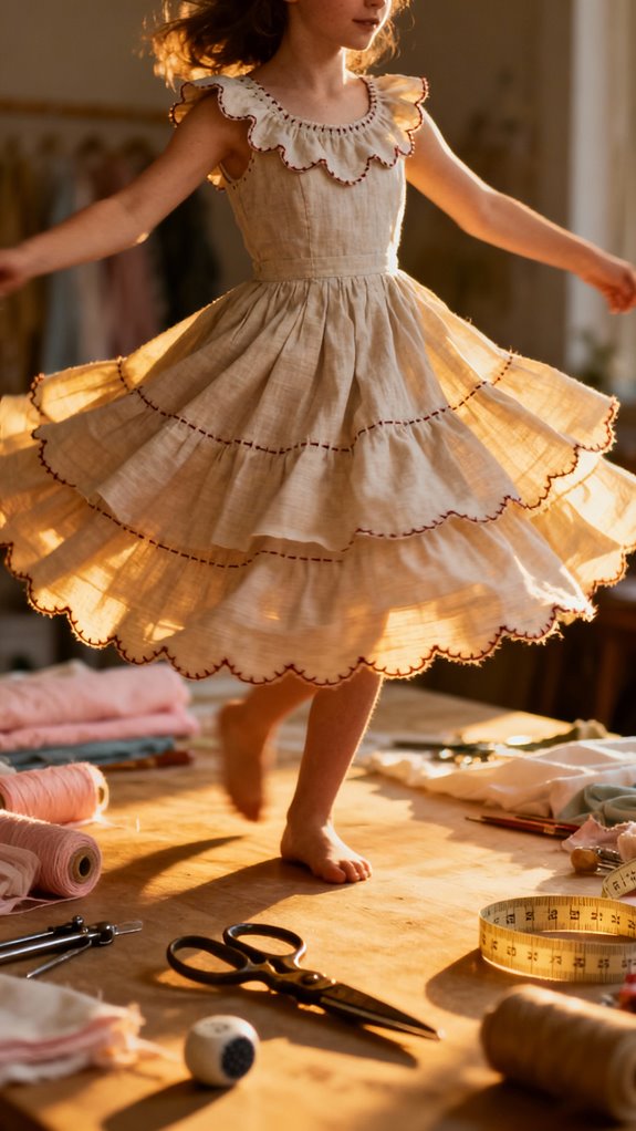 scalloped necklines voluminous skirts