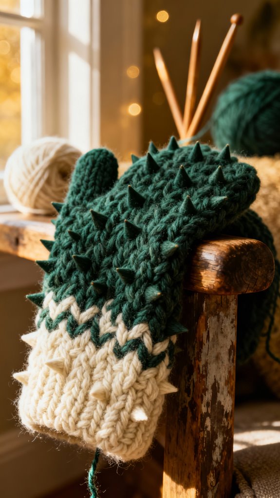 spiked moss stitch mittens