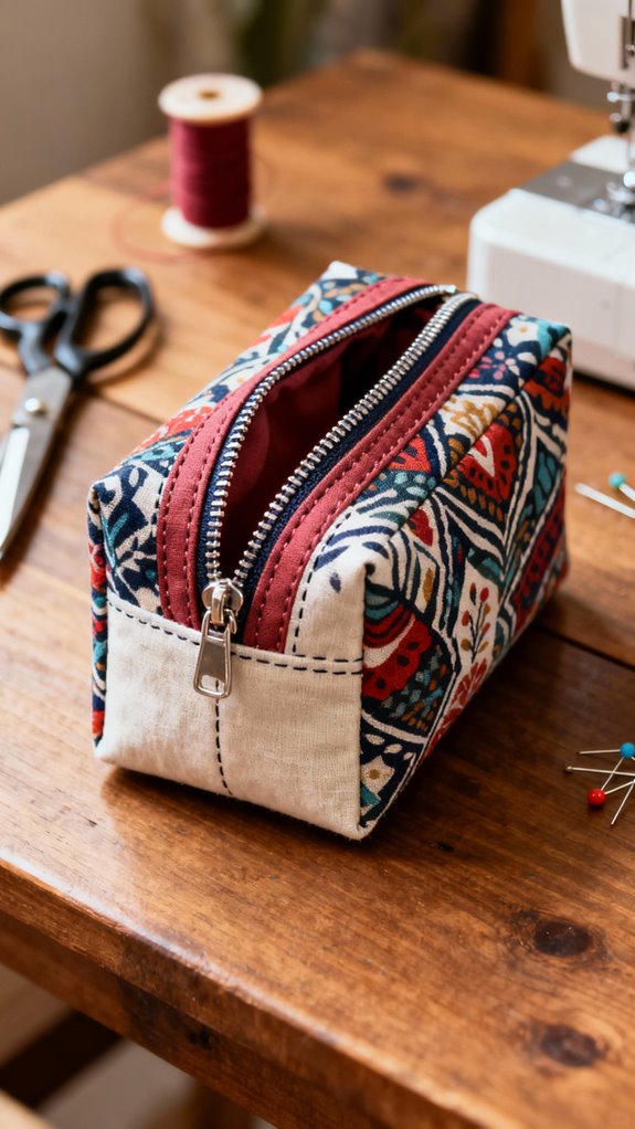 structured boxy zipper pouch