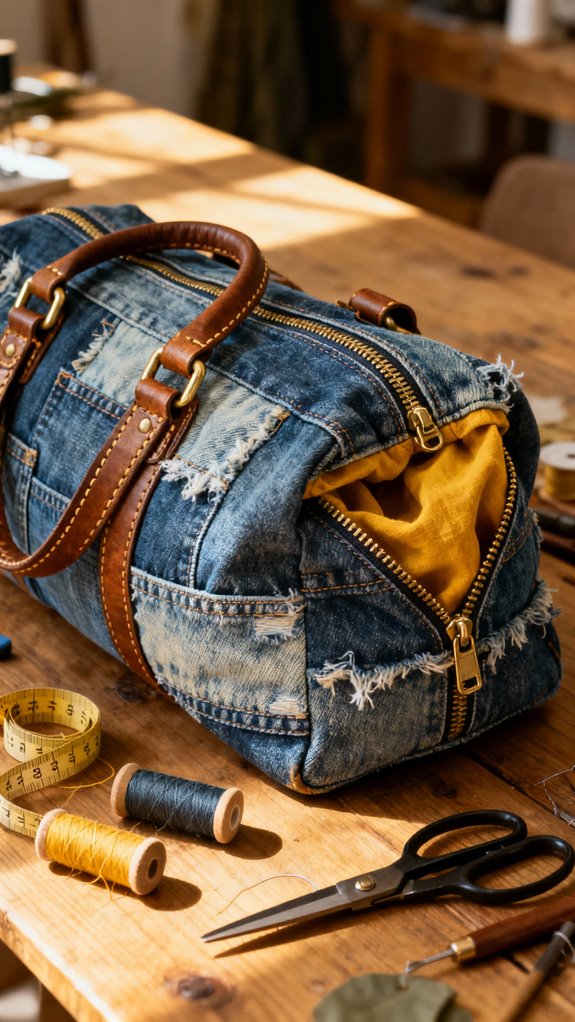 sustainable upcycled denim duffle