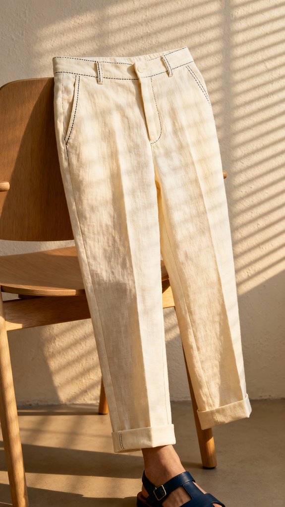 tailored ankle length linen trousers